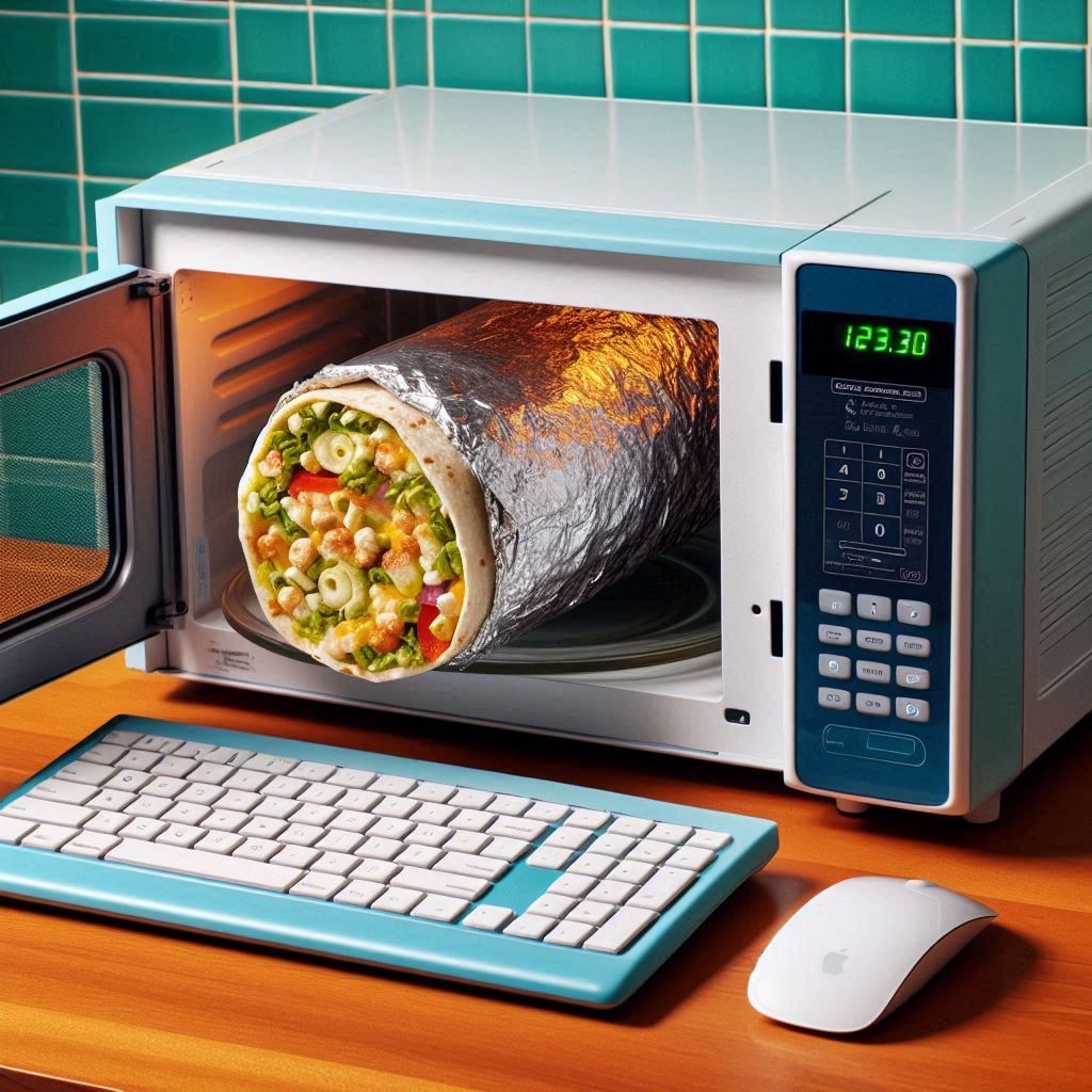 An AI generated image of a computer/Microwave hybrid