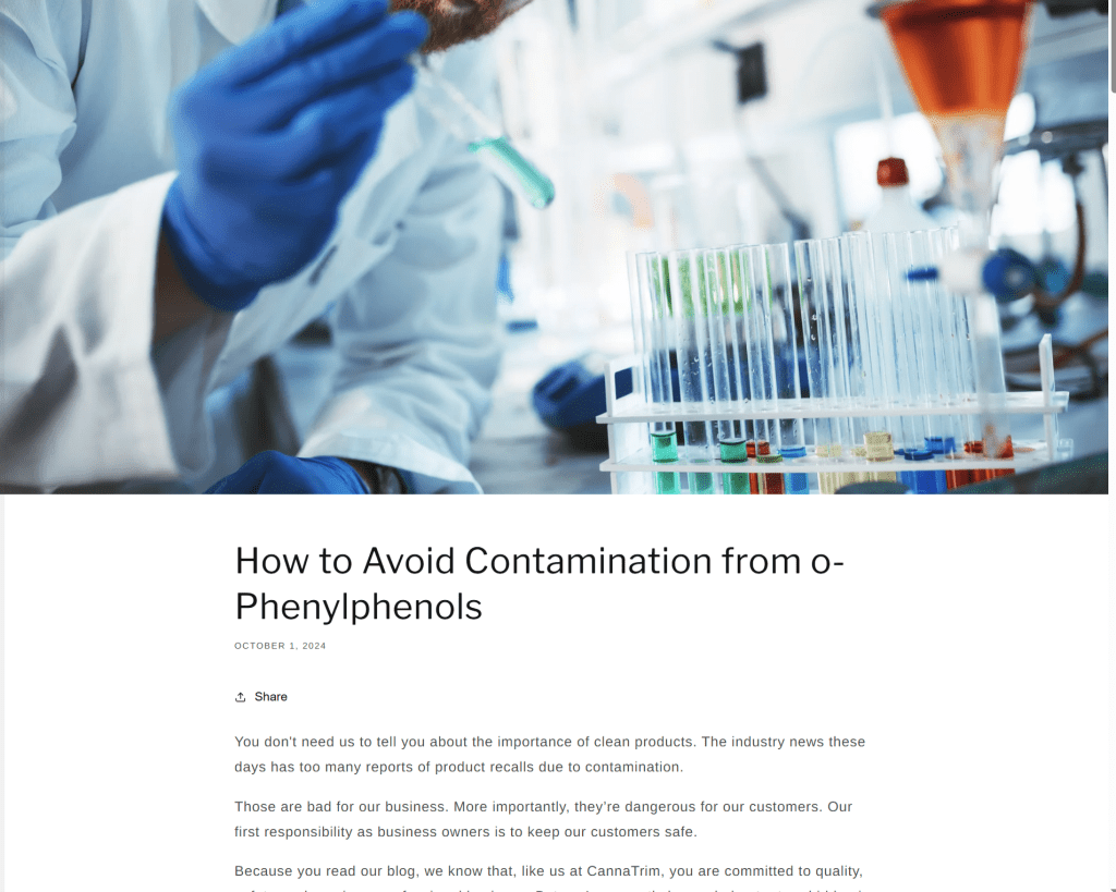 Screenshot of a blog about o-Phenylphenols