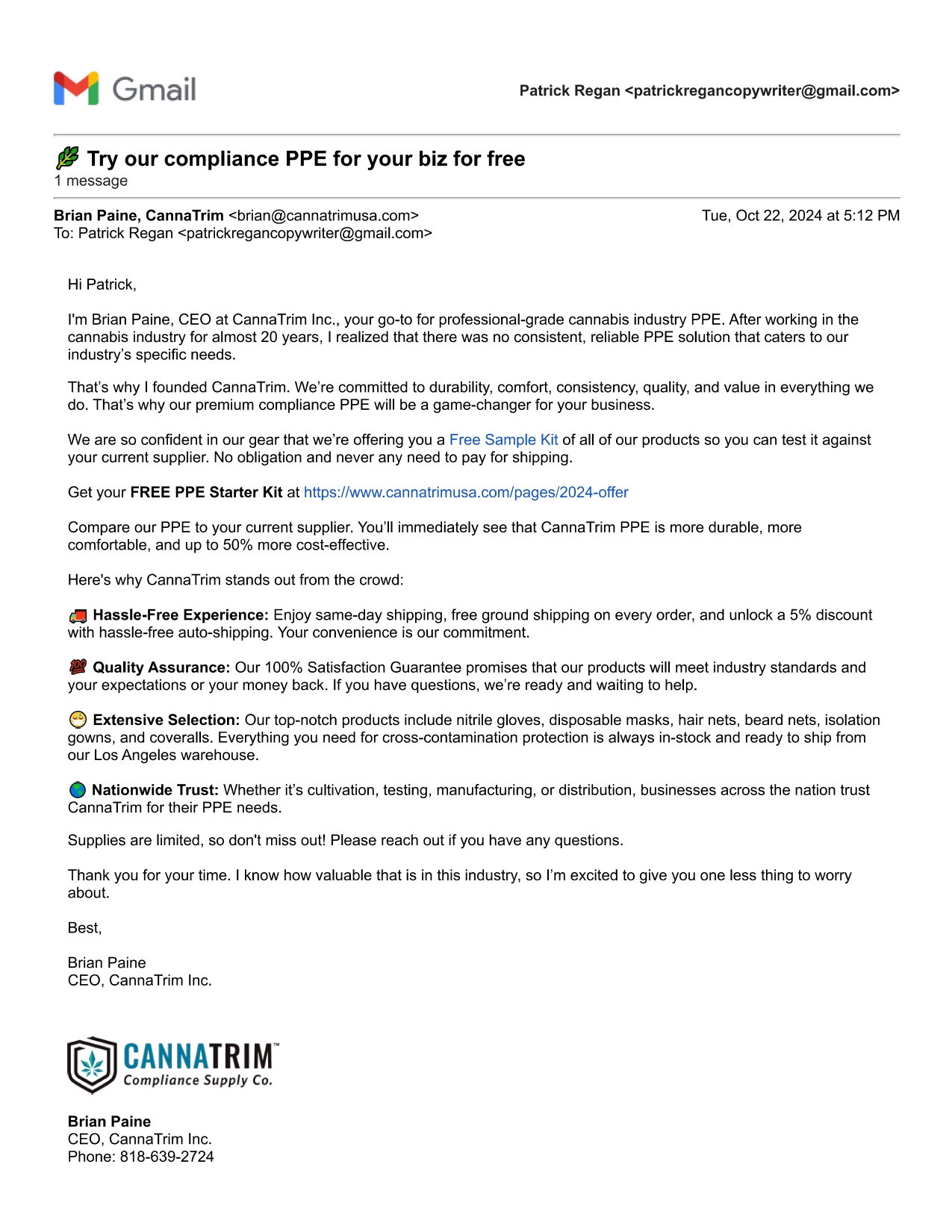 First email from a cold open email sequence