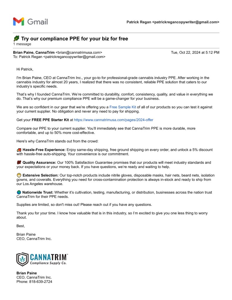 First email from a cold open email sequence