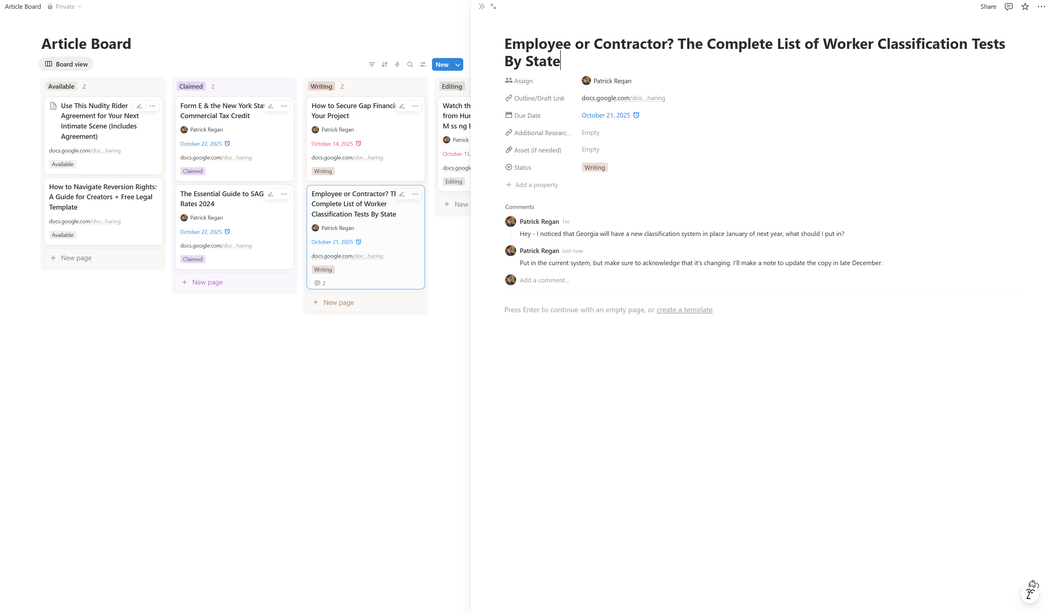 Mock up of a detail view of an article card.